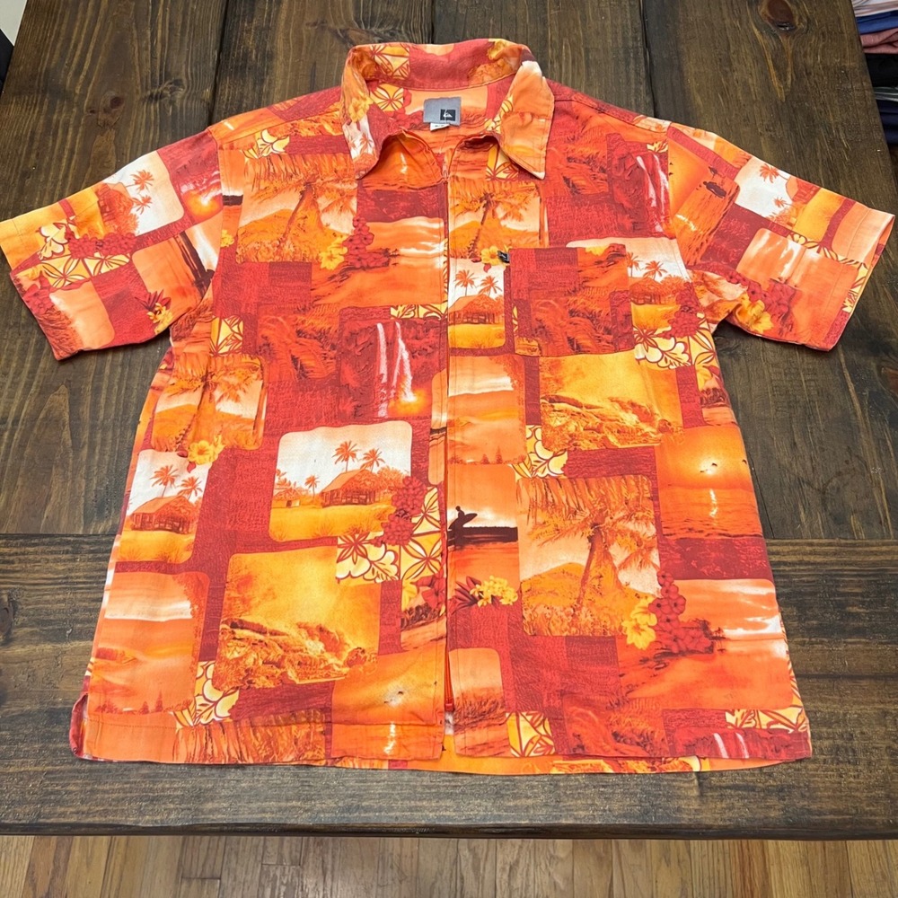 Quiksilver Men's Hawaiian‎ Shirt Tropical Beach Scene Aloha Size S/P